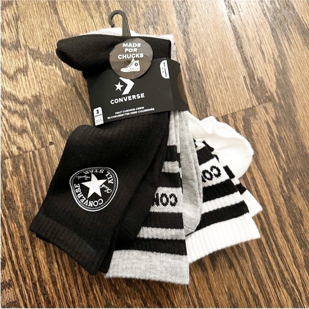 NWT Converse Half Cushion Crew Socks 3 Pack Mens 6-12